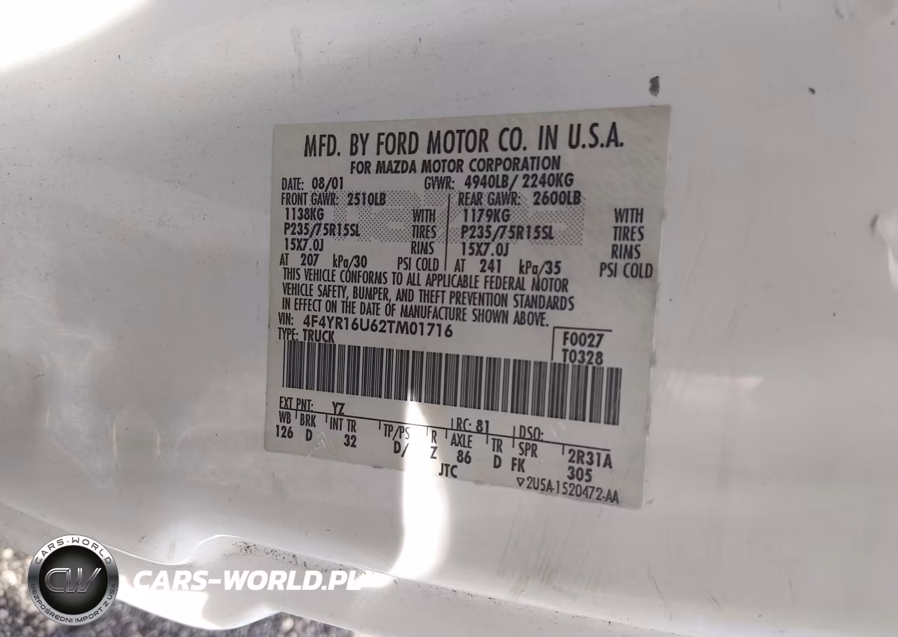 2002 Mazda B3000 Ds VIN:4F4YR16U62TM01716 - 9
