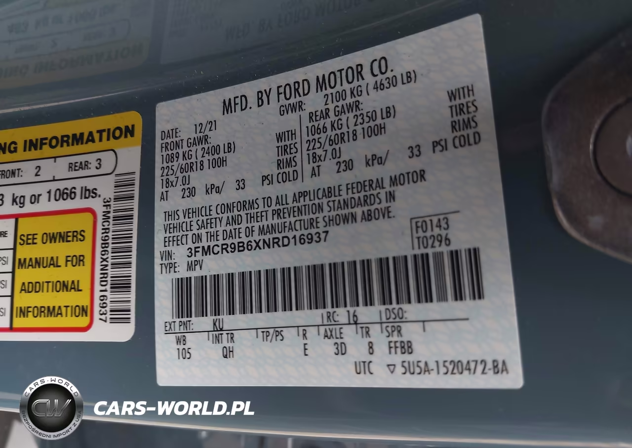 2022 Ford Bronco Sport Big Bend VIN:3FMCR9B6XNRD16937 - 9