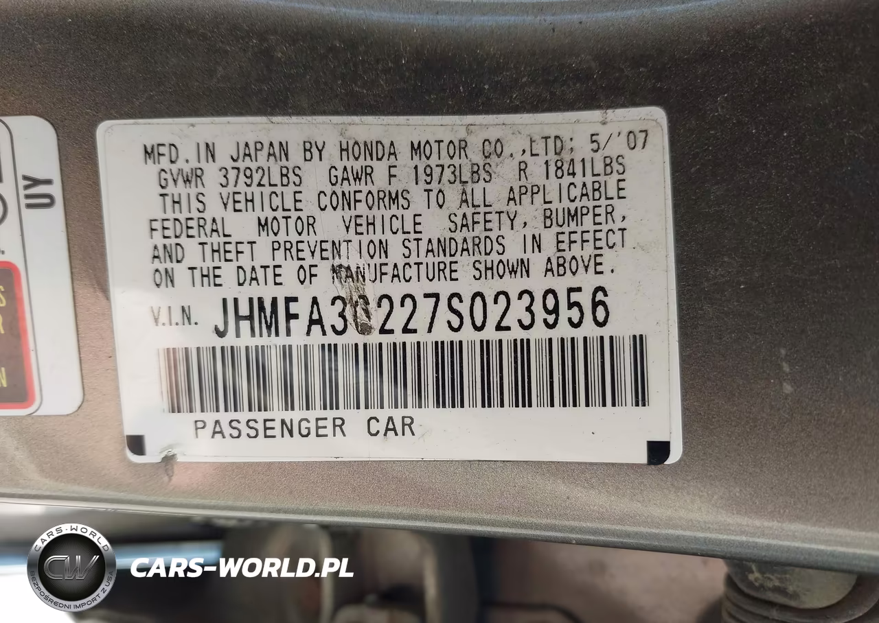 2007 Honda Civic Hybrid VIN:JHMFA36227S023956 - 9