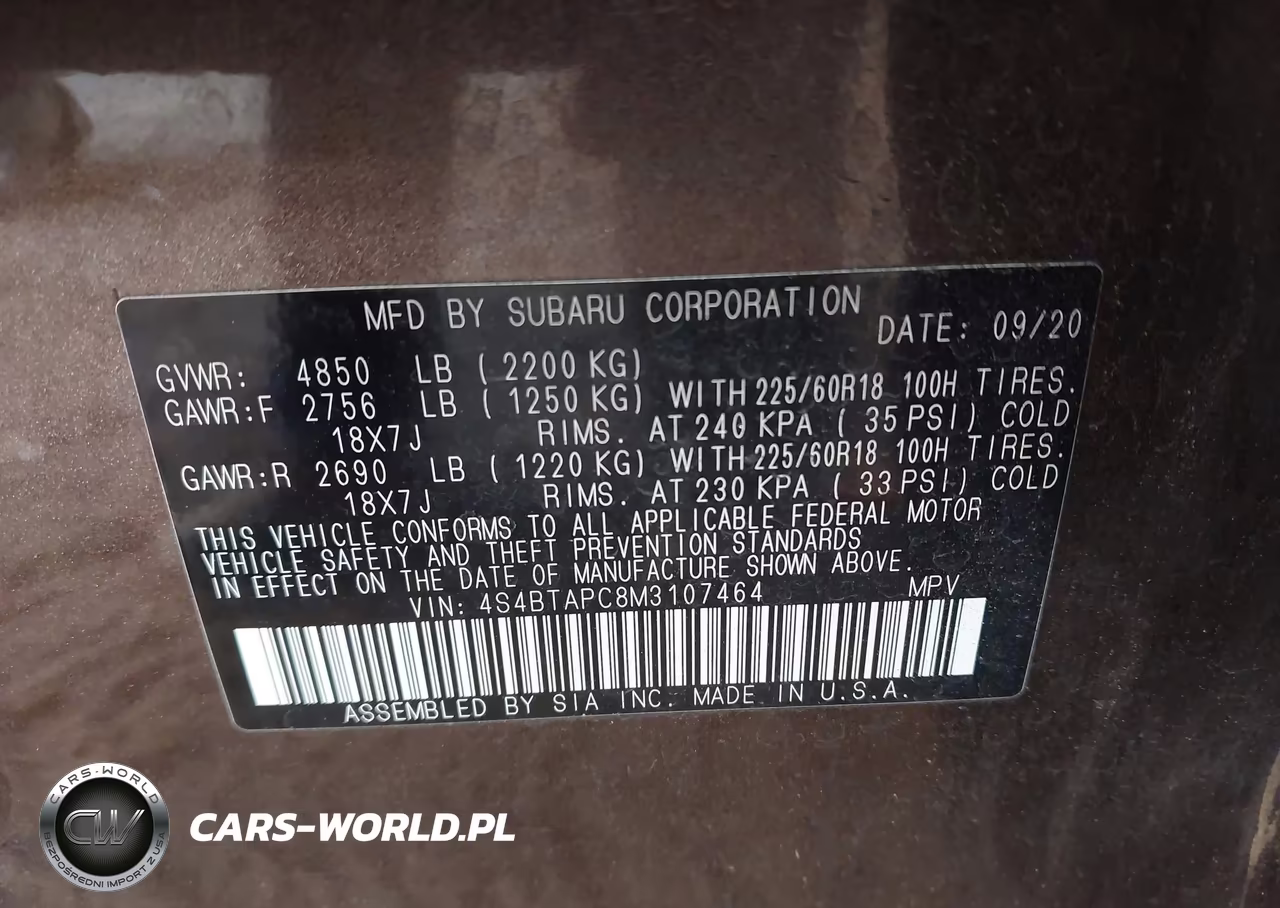 2021 Subaru Outback Touring VIN:4S4BTAPC8M3107464 - 9
