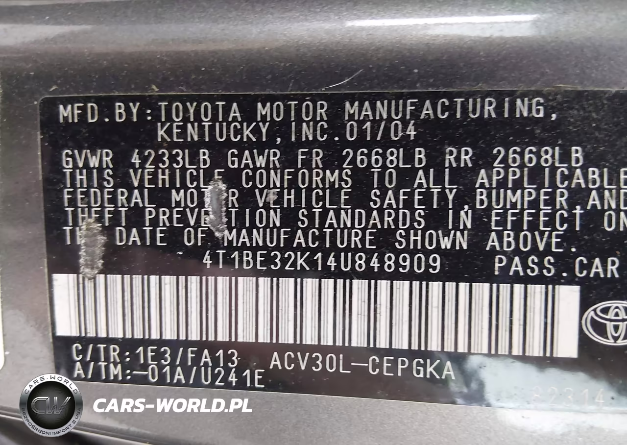 2004 Toyota Camry Xle VIN:4T1BE32K14U848909 - 9