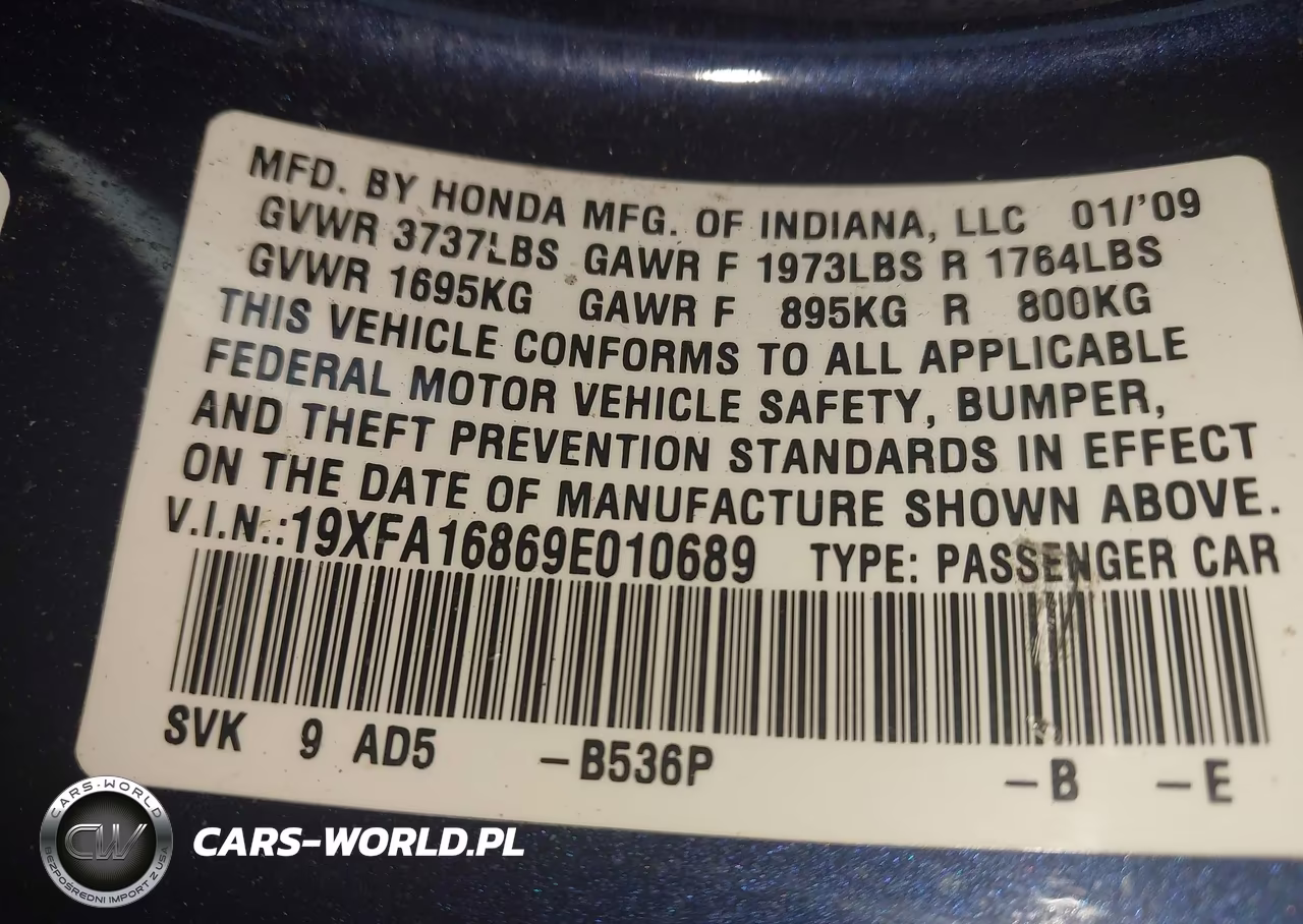 2009 Honda Civic Ex VIN:19XFA16869E010689 - 9