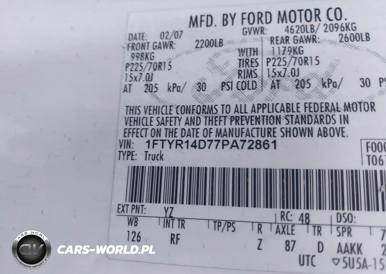 2007 Ford Ranger Stx-Xl-Xlt VIN:1FTYR14D77PA72861 - 9