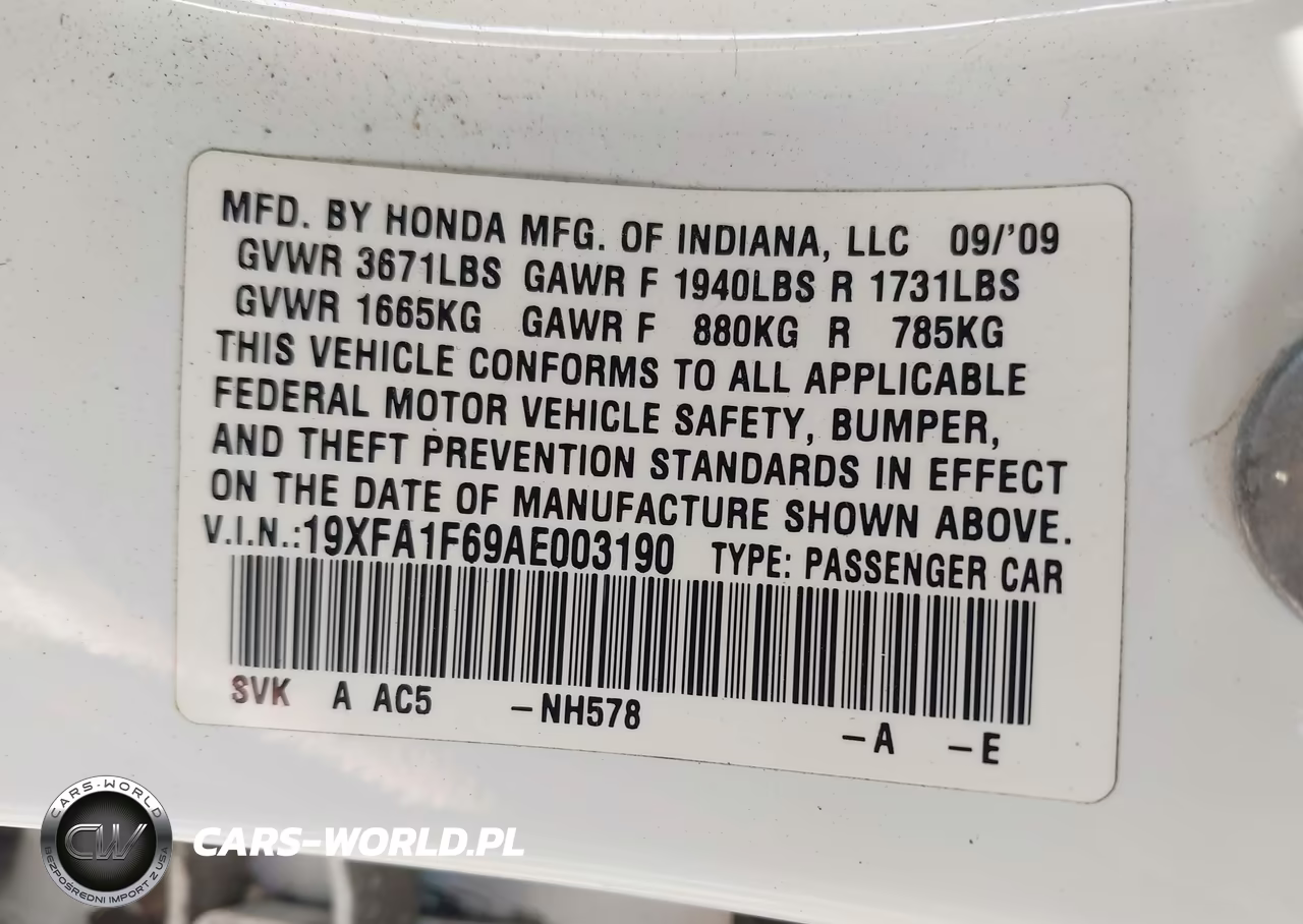 2010 Honda Civic Lx-S VIN:19XFA1F69AE003190 - 9