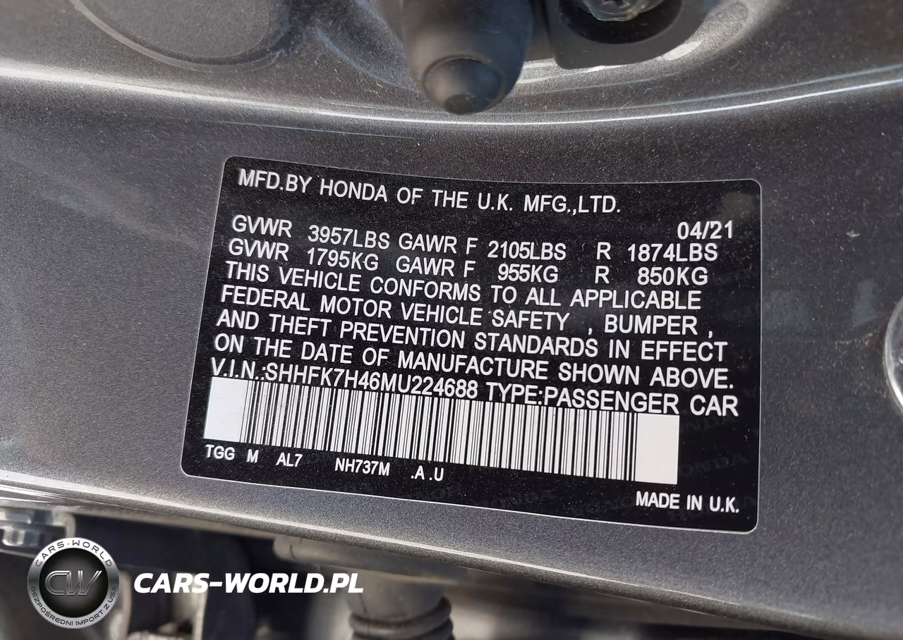 2021 Honda Civic Sport VIN:SHHFK7H46MU224688 - 9