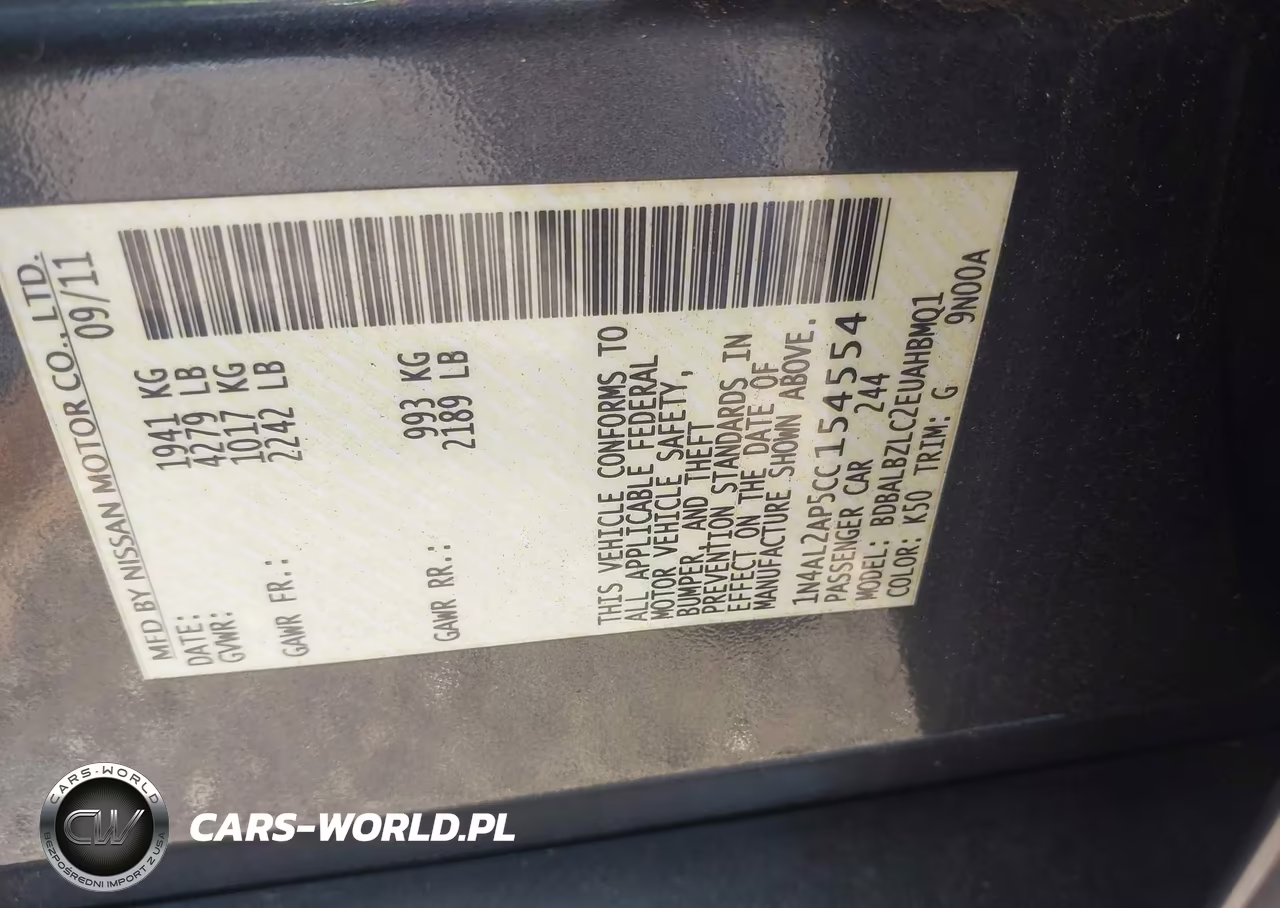 2012 Nissan Altima 2.5 S VIN:1N4AL2AP5CC154554 - 9