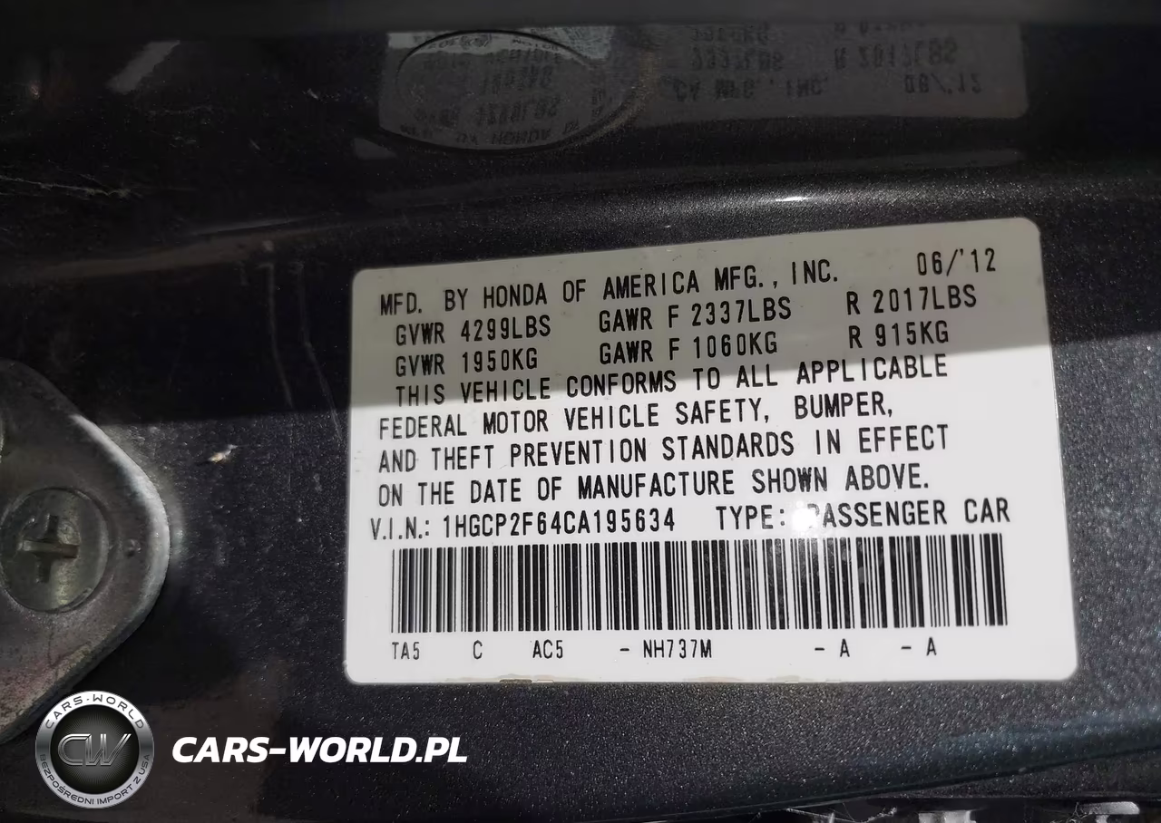 2012 Honda Accord 2.4 Se VIN:1HGCP2F64CA195634 - 9