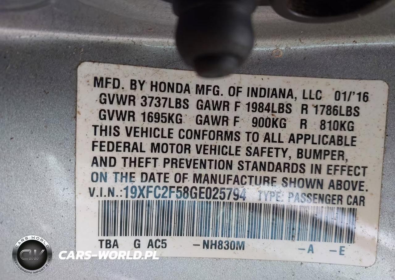 2016 Honda Civic Lx VIN:19XFC2F58GE025794 - 9