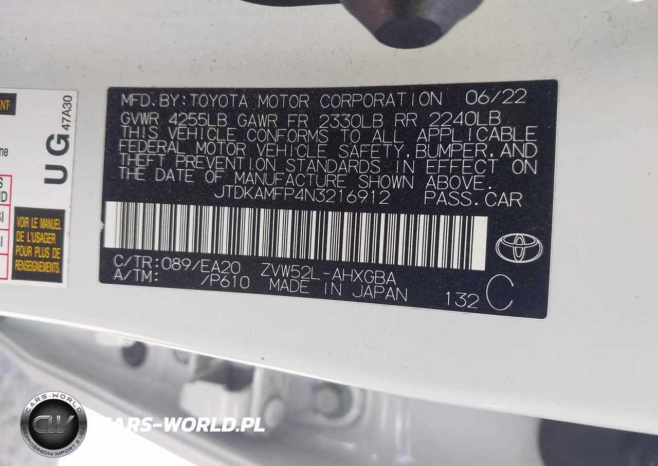 2022 Toyota Prius Prime Xle VIN:JTDKAMFP4N3216912 - 9