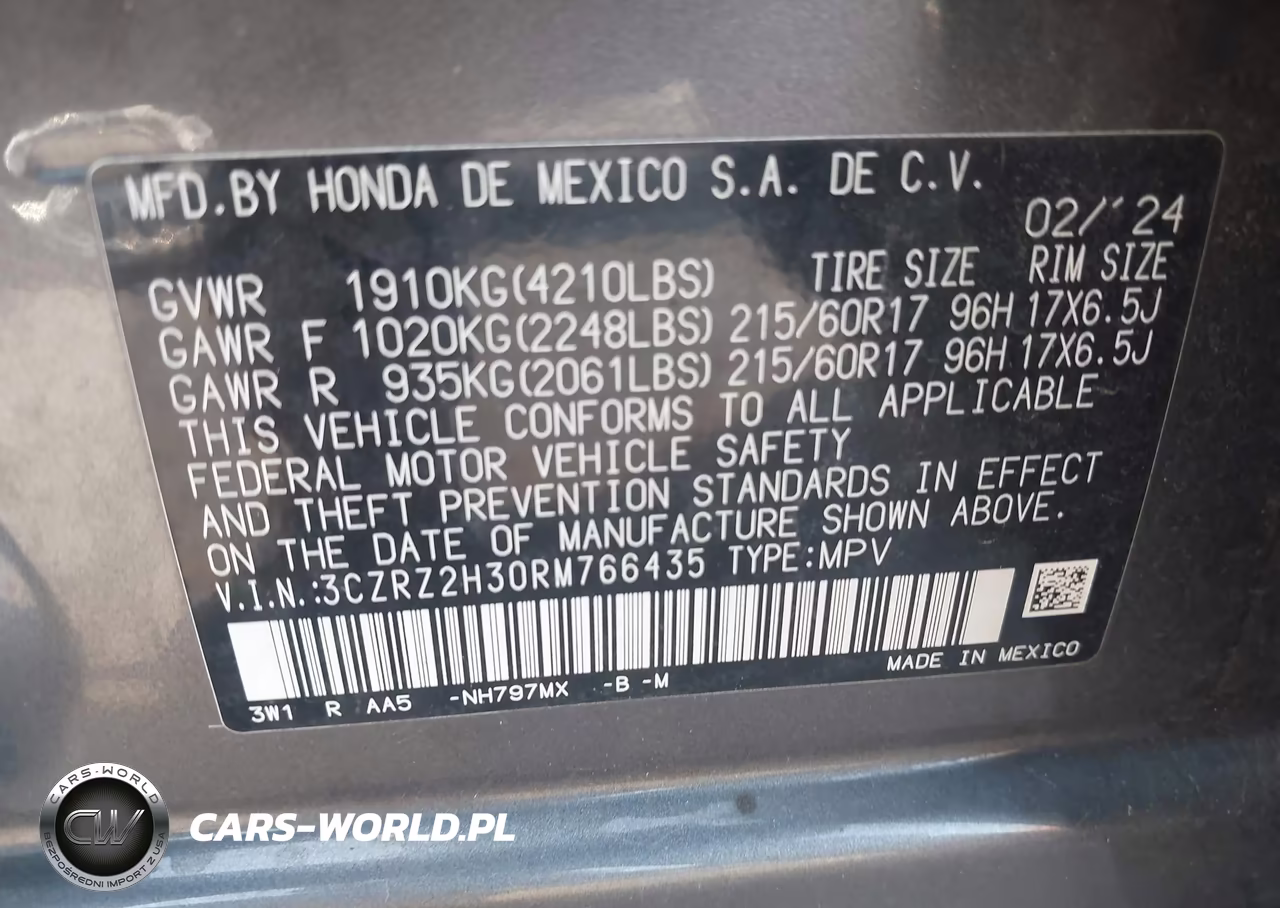 2024 Honda Hr-V Awd Lx VIN:3CZRZ2H30RM766435 - 9