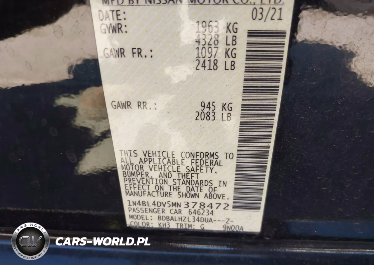 2021 Nissan Altima Sv Fwd VIN:1N4BL4DV5MN378472 - 9