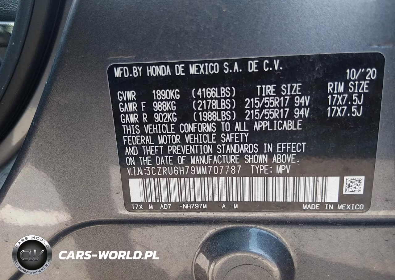 2021 Honda Hr-V Awd Ex-L VIN:3CZRU6H79MM707787 - 9