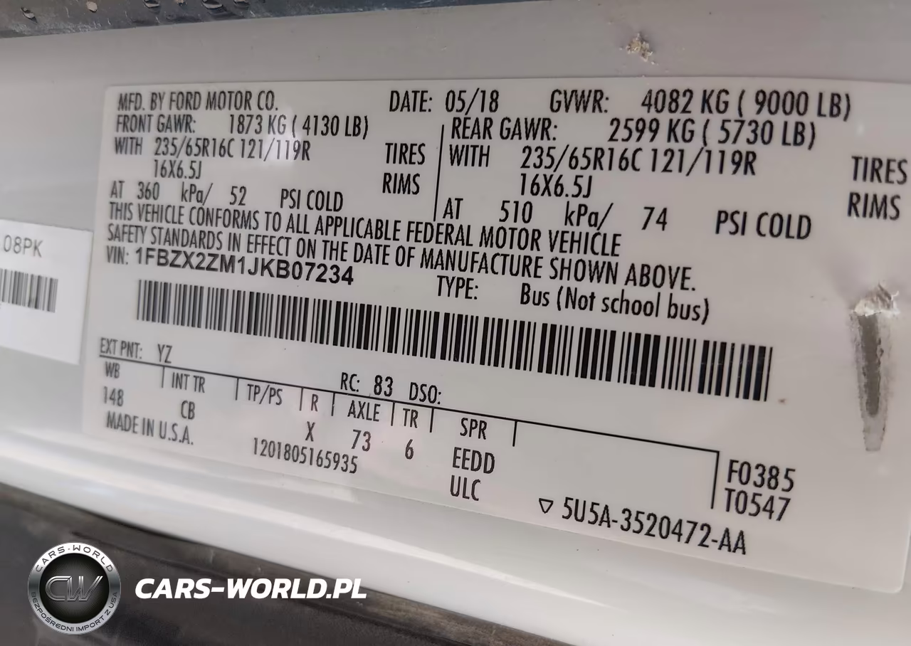 2018 Ford Transit-350 Xl VIN:1FBZX2ZM1JKB07234 - 9