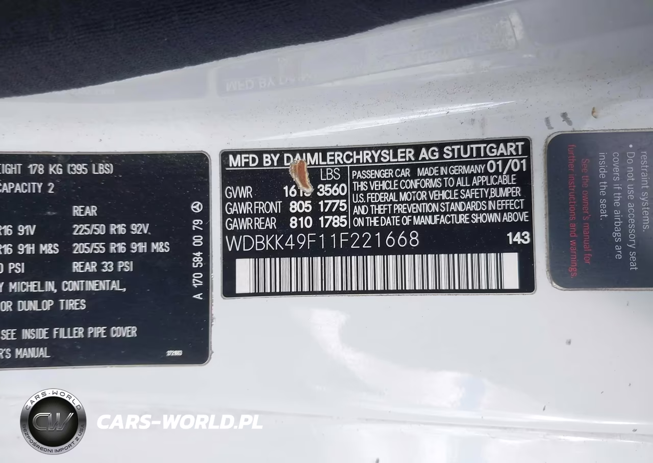 2001 Mercedes-Benz Slk 230 Kompressor VIN:WDBKK49F11F221668 - 9