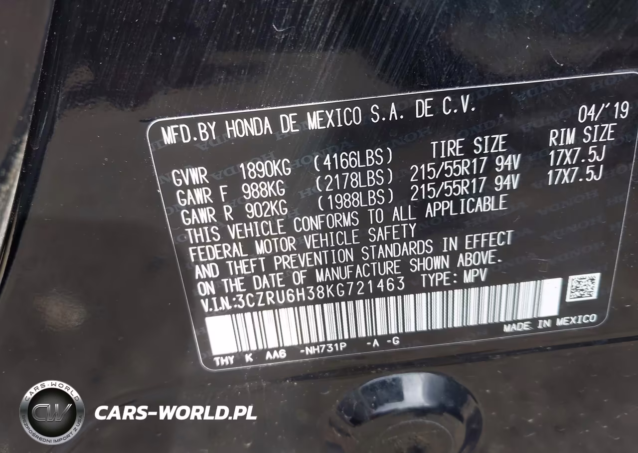 2019 Honda Hr-V Lx VIN:3CZRU6H38KG721463 - 9