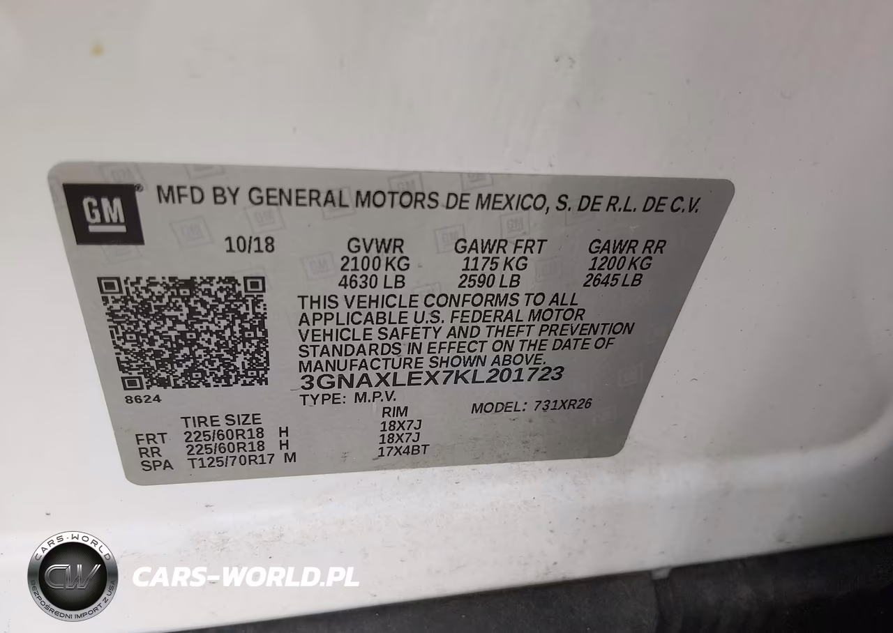 2019 Chevrolet Equinox Lt VIN:3GNAXLEX7KL201723 - 9