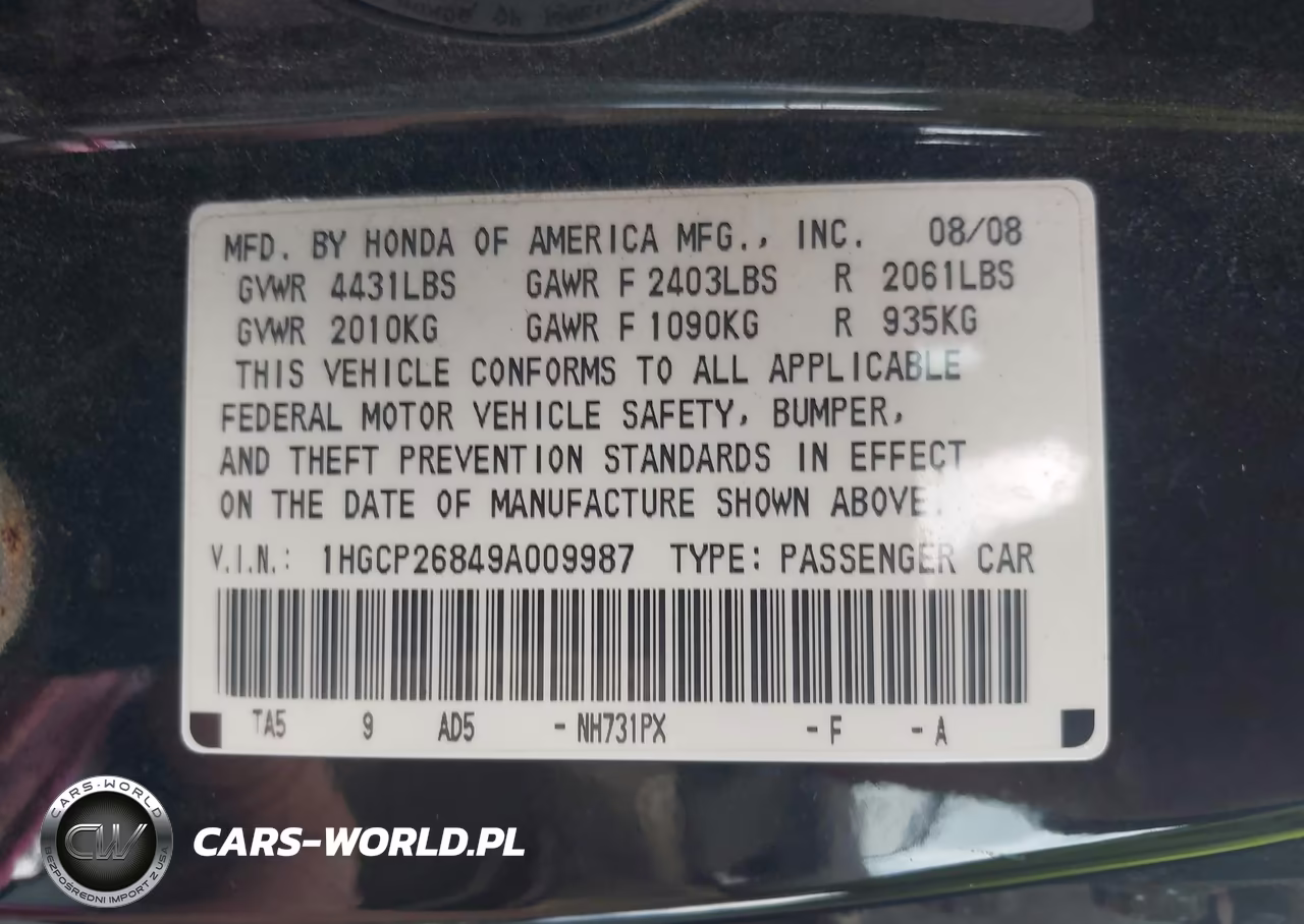 2009 Honda Accord 2.4 Ex-L VIN:1HGCP26849A009987 - 9