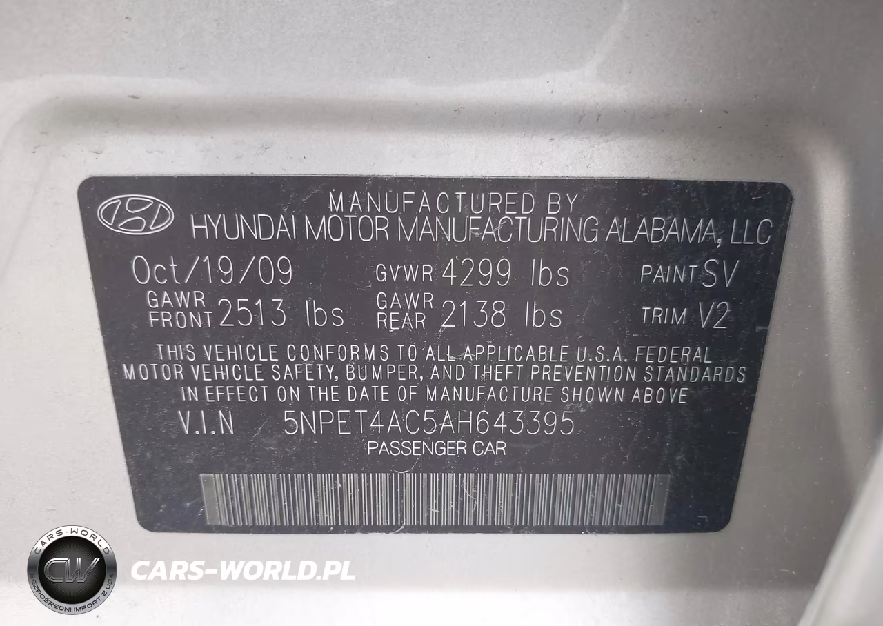 2010 Hyundai Sonata Gls VIN:5NPET4AC5AH643395 - 9