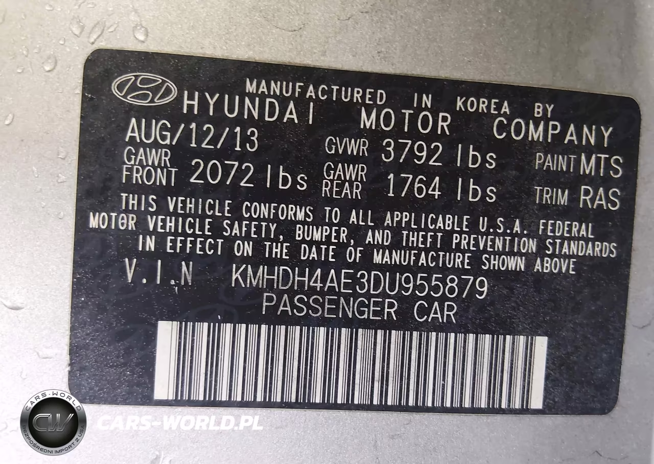 2013 Hyundai Elantra Gls VIN:KMHDH4AE3DU955879 - 9