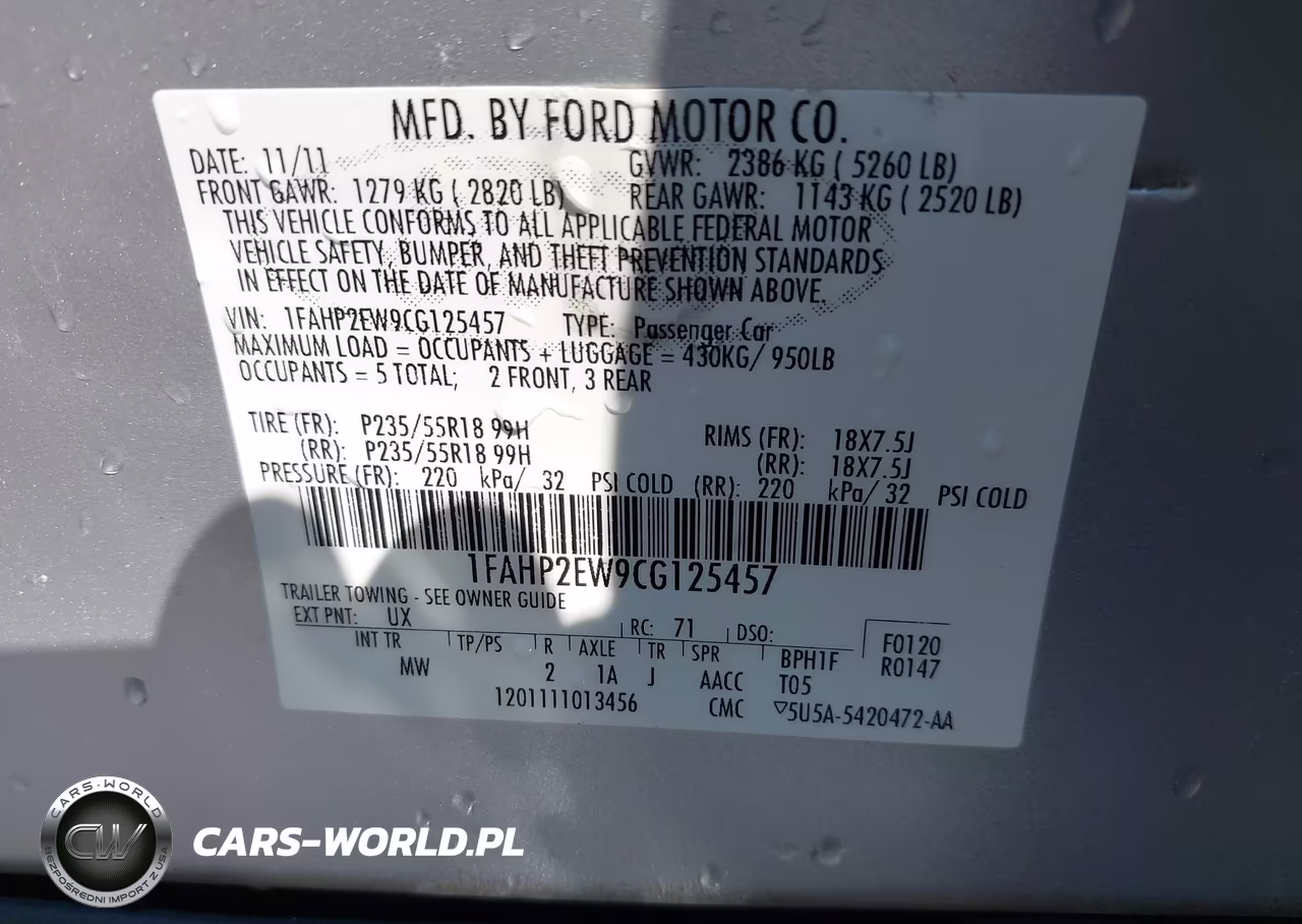 2012 Ford Taurus Sel VIN:1FAHP2EW9CG125457 - 9
