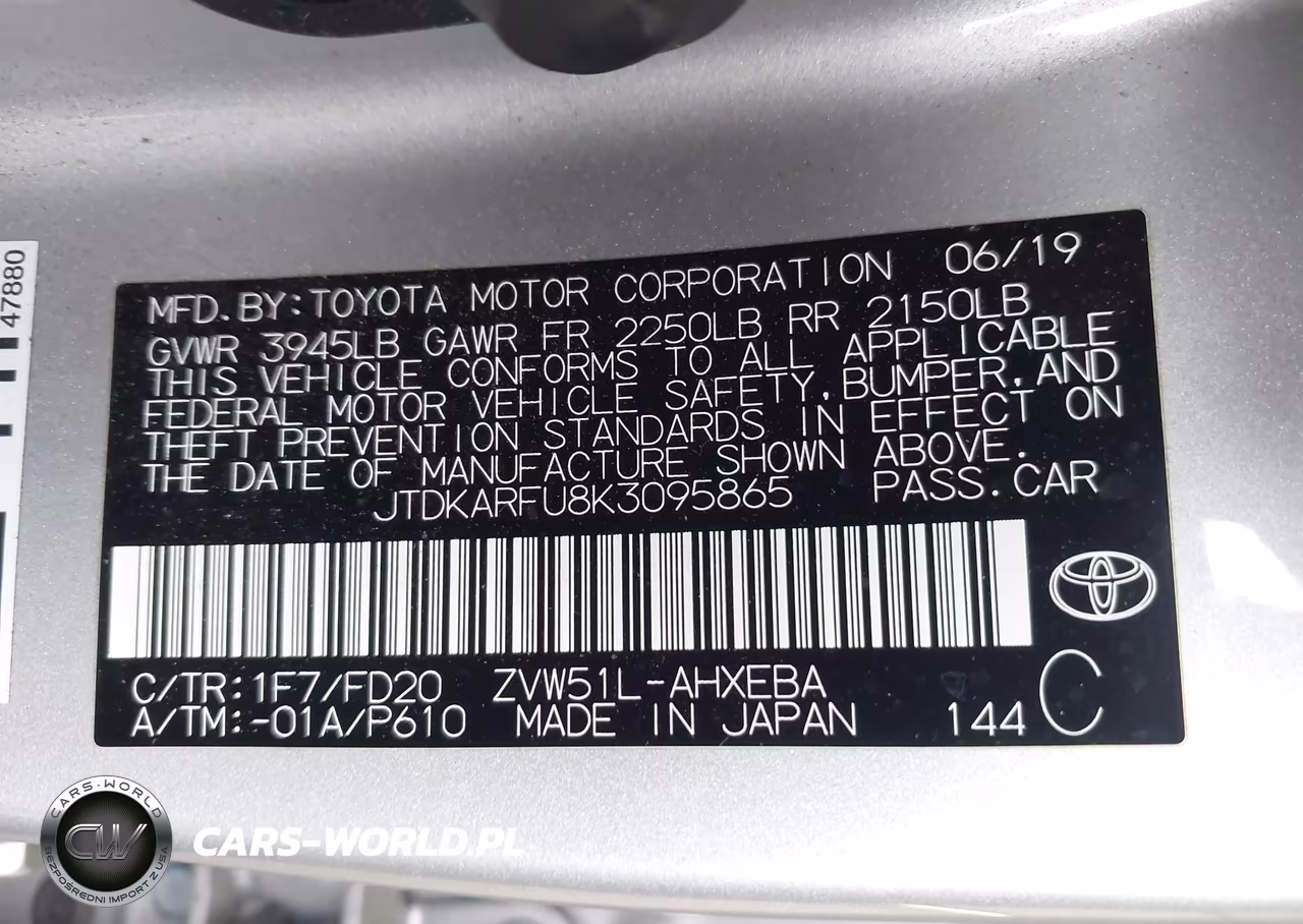 2019 Toyota Prius Le VIN:JTDKARFU8K3095865 - 9