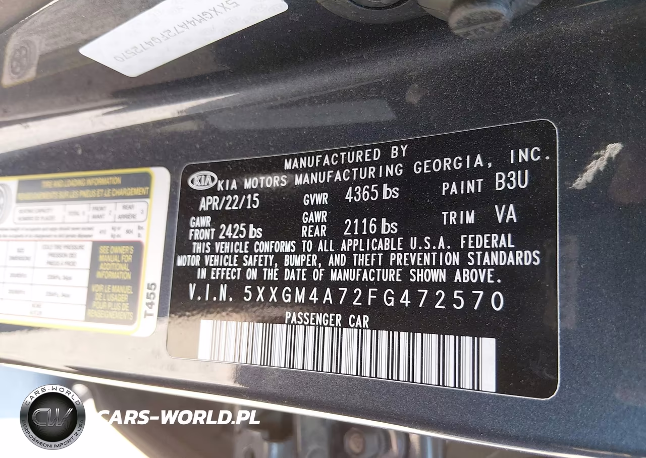 2015 Kia Optima Lx VIN:5XXGM4A72FG472570 - 9