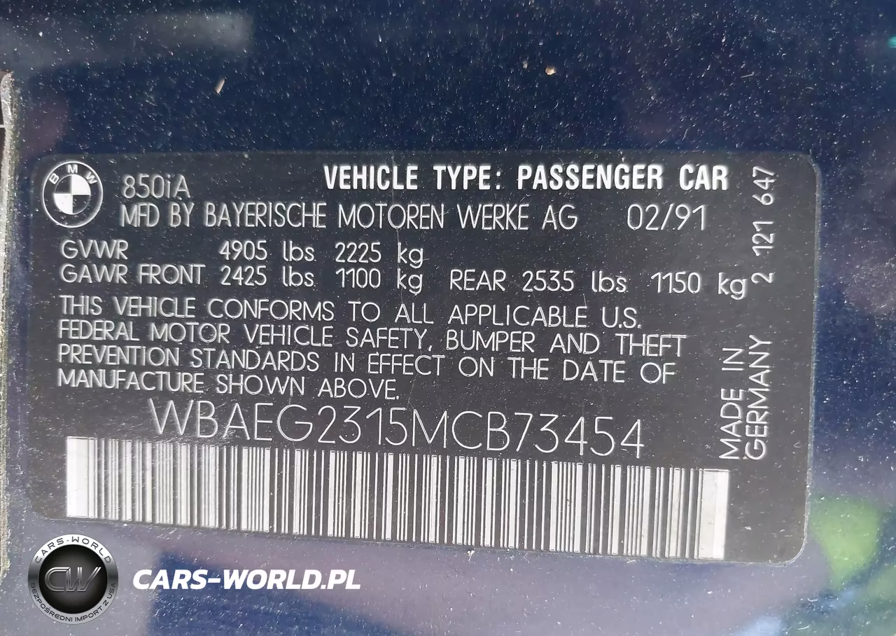 1991 BMW 850 I Automatic VIN:WBAEG2315MCB73454 - 9
