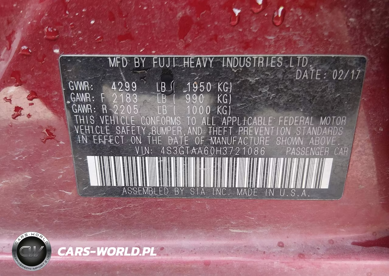 2017 Subaru Impreza 2.0I VIN:4S3GTAA60H3721086 - 9