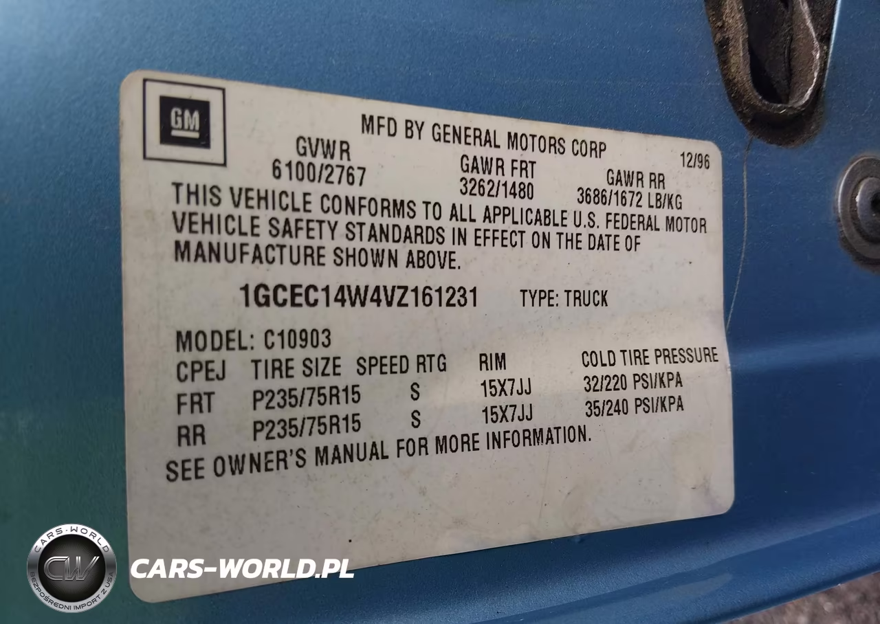 1997 Chevrolet C1500 Fleetside W-T VIN:1GCEC14W4VZ161231 - 9