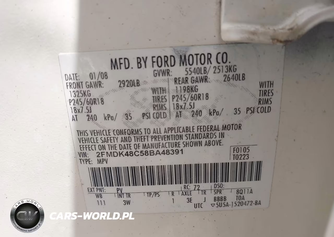 2008 Ford Edge Sel VIN:2FMDK48C58BA48391 - 9