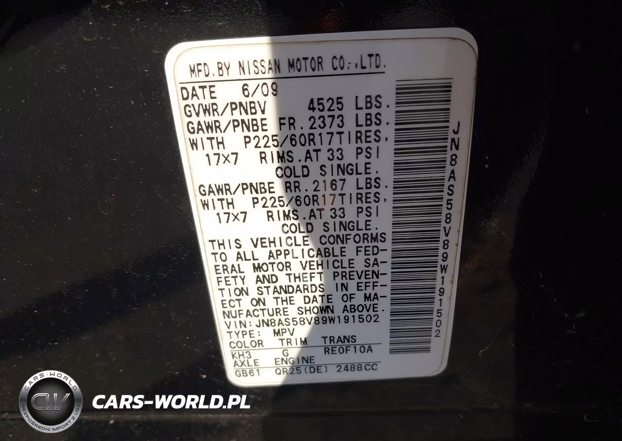 2009 Nissan Rogue Sl VIN:JN8AS58V89W191502 - 9