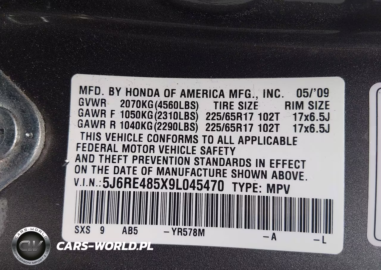 2009 Honda Cr-V Ex VIN:5J6RE485X9L045470 - 9