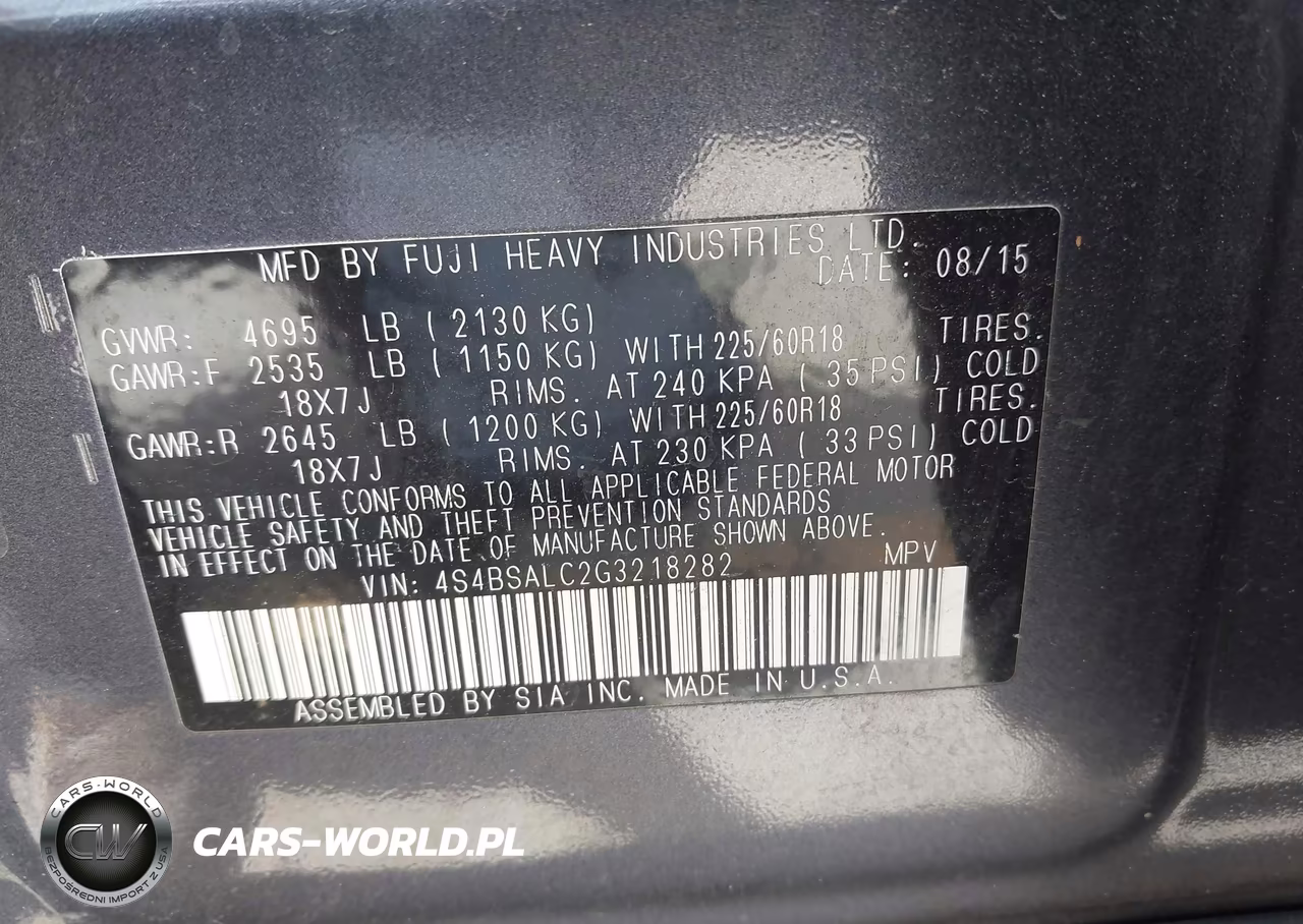 2016 Subaru Outback 2.5I Limited VIN:4S4BSALC2G3218282 - 9