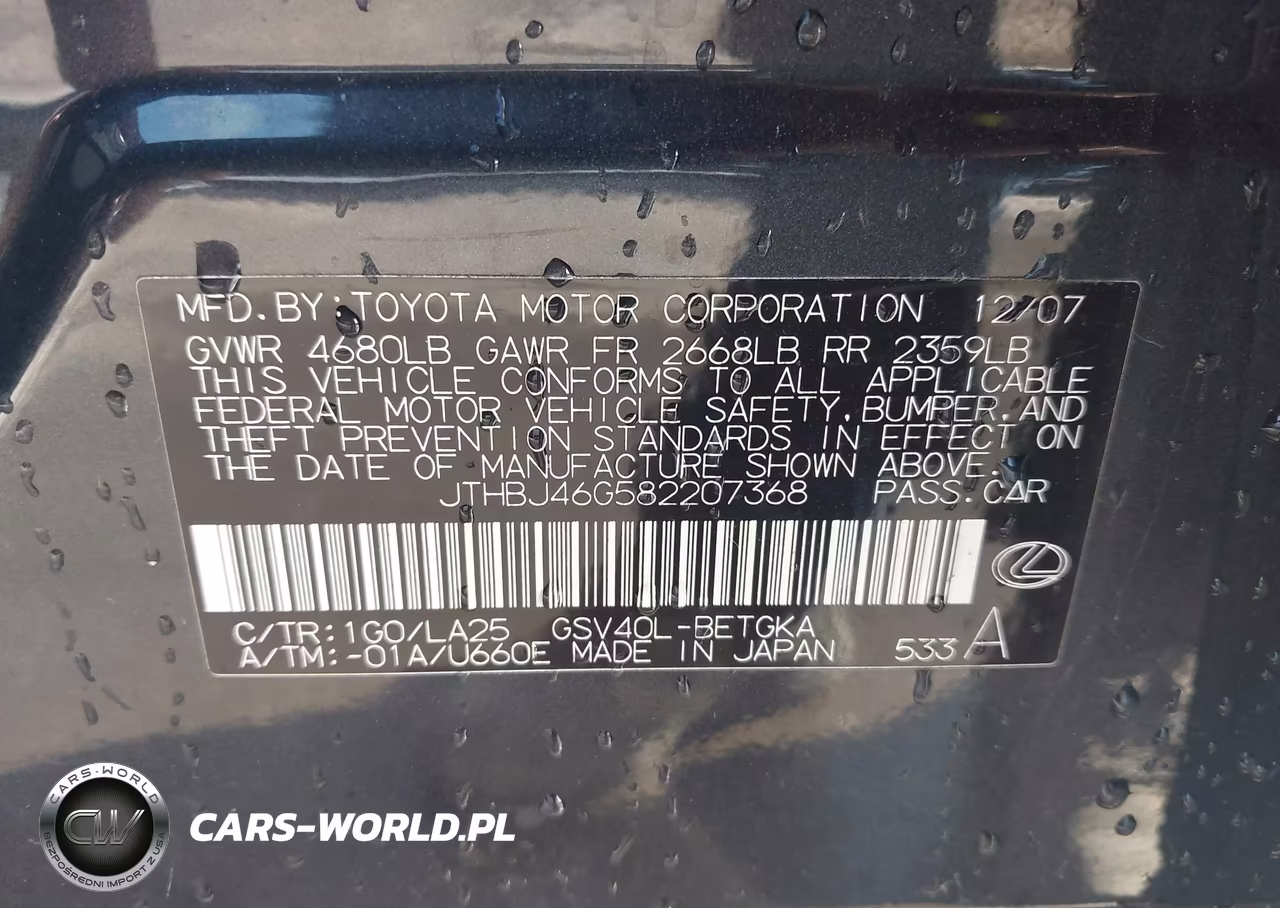 2008 Lexus Es 350 VIN:JTHBJ46G582207368 - 9