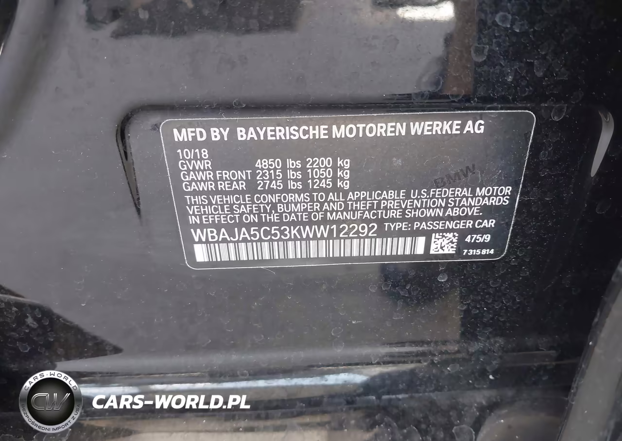 2019 BMW 530I VIN:WBAJA5C53KWW12292 - 9