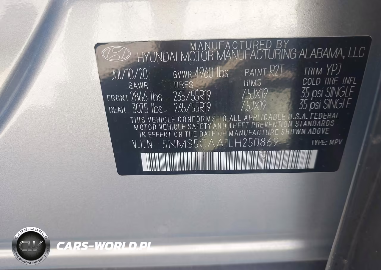 2020 Hyundai Santa Fe Limited 2.0T VIN:5NMS5CAA1LH250869 - 9