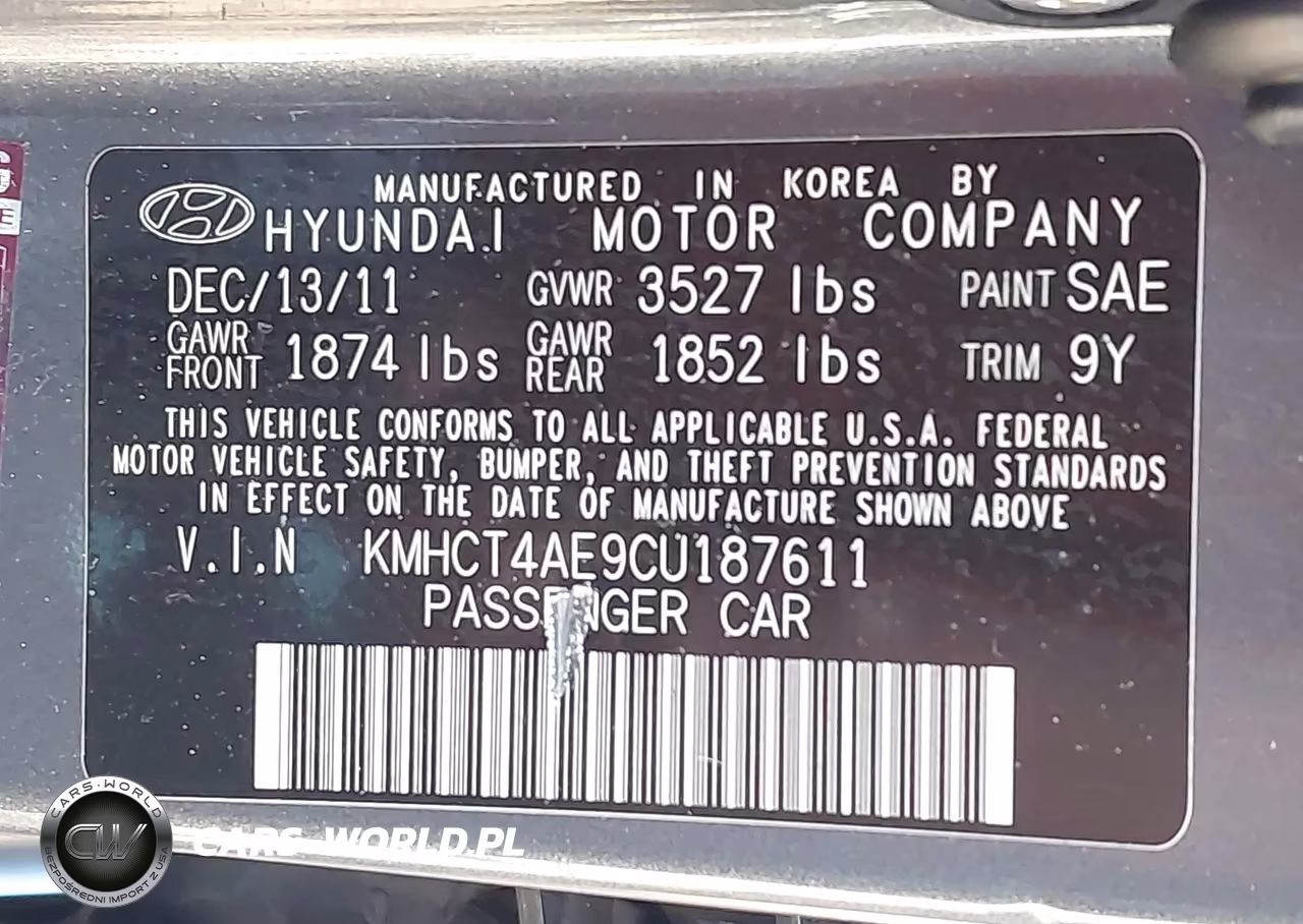 2012 Hyundai Accent Gls VIN:KMHCT4AE9CU187611 - 9