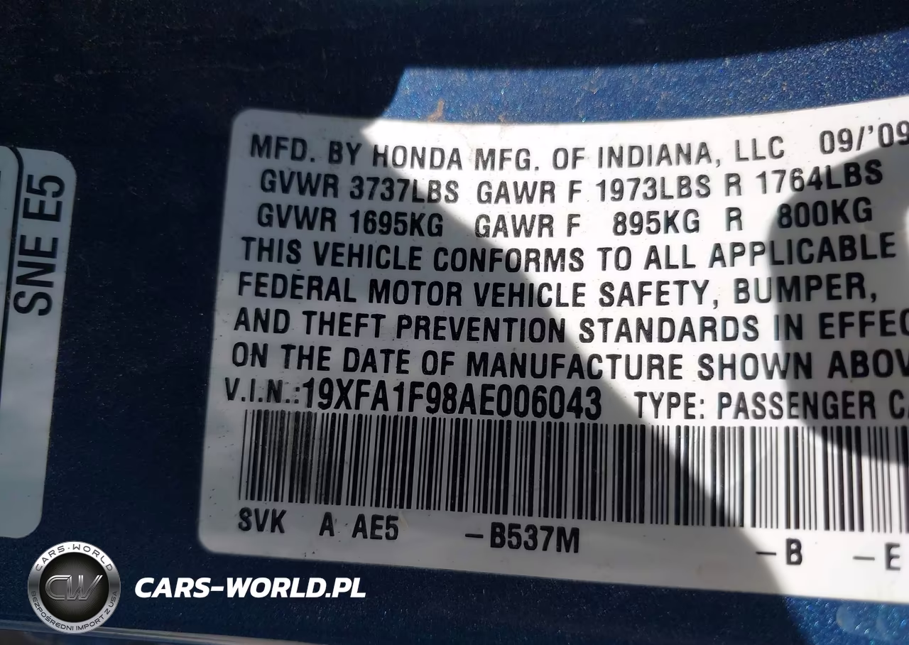 2010 Honda Civic Ex-L VIN:19XFA1F98AE006043 - 9