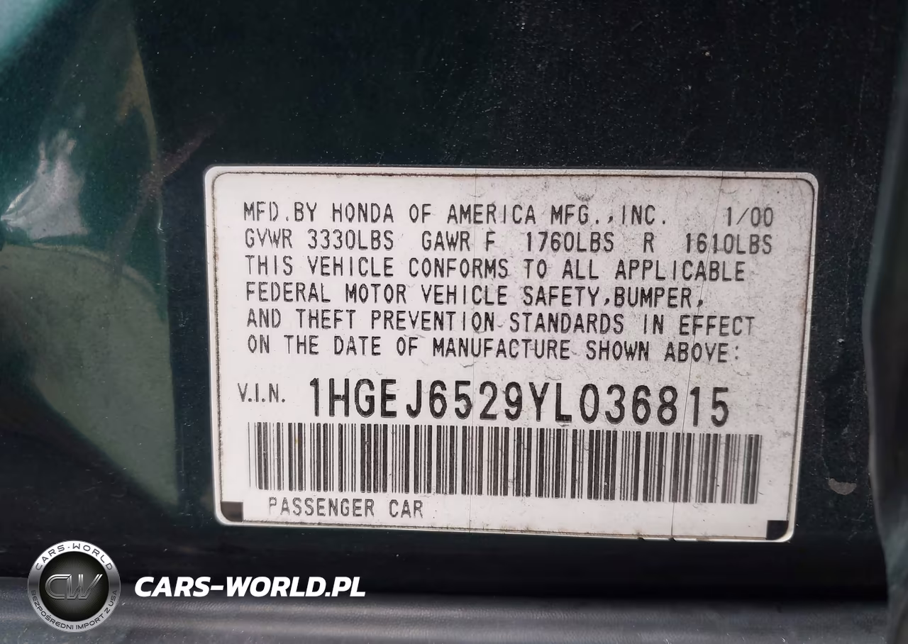 2000 Honda Civic Dx VIN:1HGEJ6529YL036815 - 9