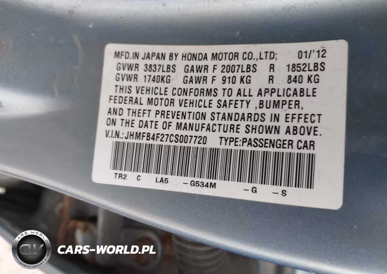 2012 Honda Civic Hybrid VIN:JHMFB4F27CS007720 - 9