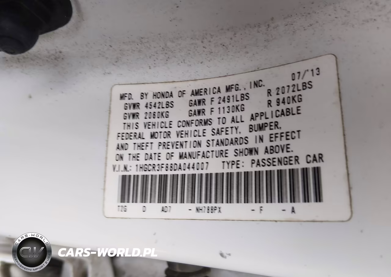 2013 Honda Accord Ex-L V-6 VIN:1HGCR3F88DA044007 - 9