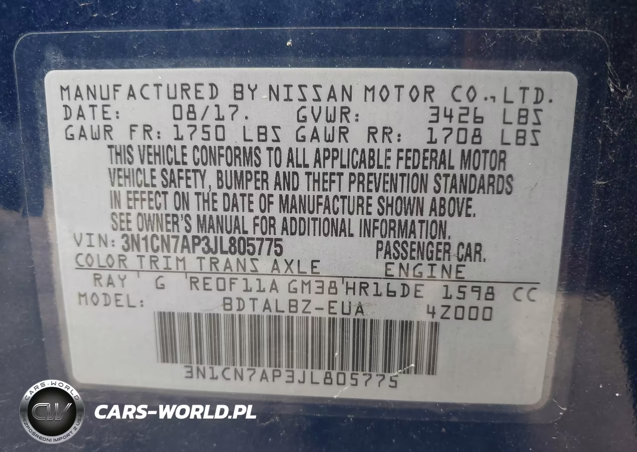 2018 Nissan Versa 1.6 Sv VIN:3N1CN7AP3JL805775 - 9