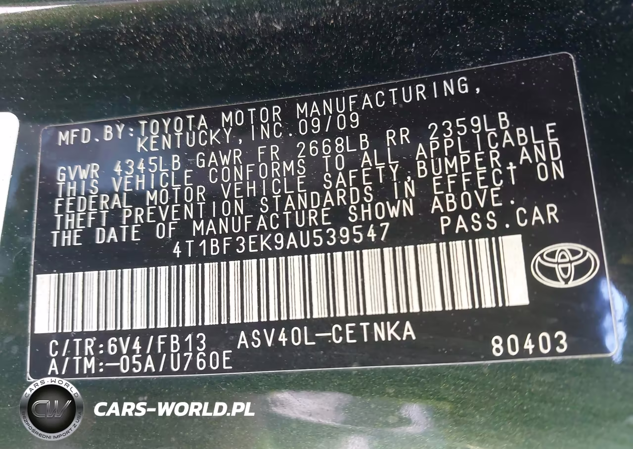 2010 Toyota Camry Le VIN:4T1BF3EK9AU539547 - 9