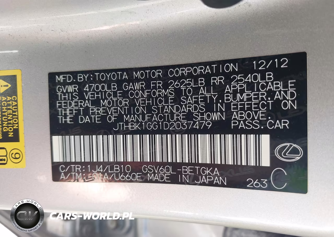 2013 Lexus Es 350 VIN:JTHBK1GG1D2037479 - 9
