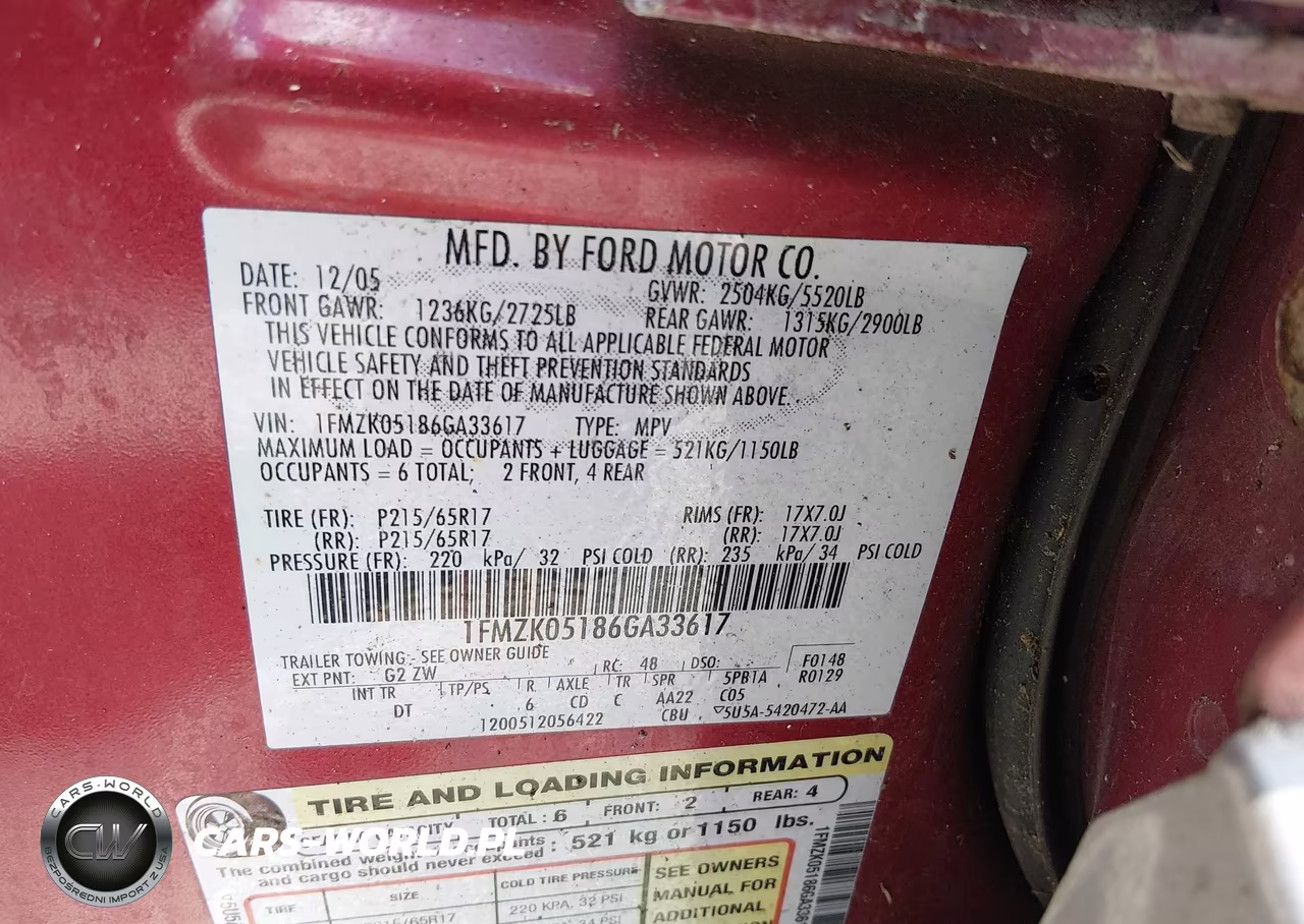 2006 Ford Freestyle Sel VIN:1FMZK05186GA33617 - 9