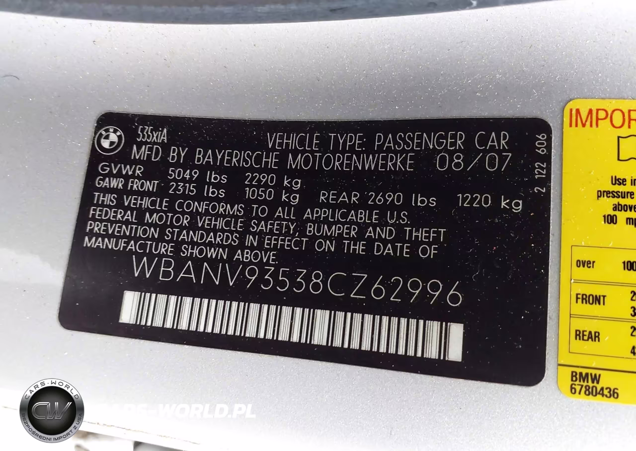 2008 BMW 535Xi VIN:WBANV93538CZ62996 - 9