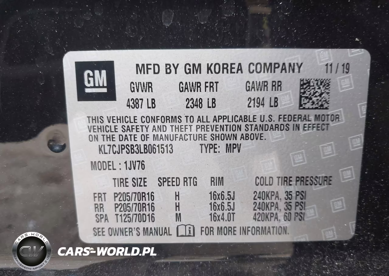 2020 Chevrolet Trax Awd Lt VIN:KL7CJPSB3LB061513 - 9