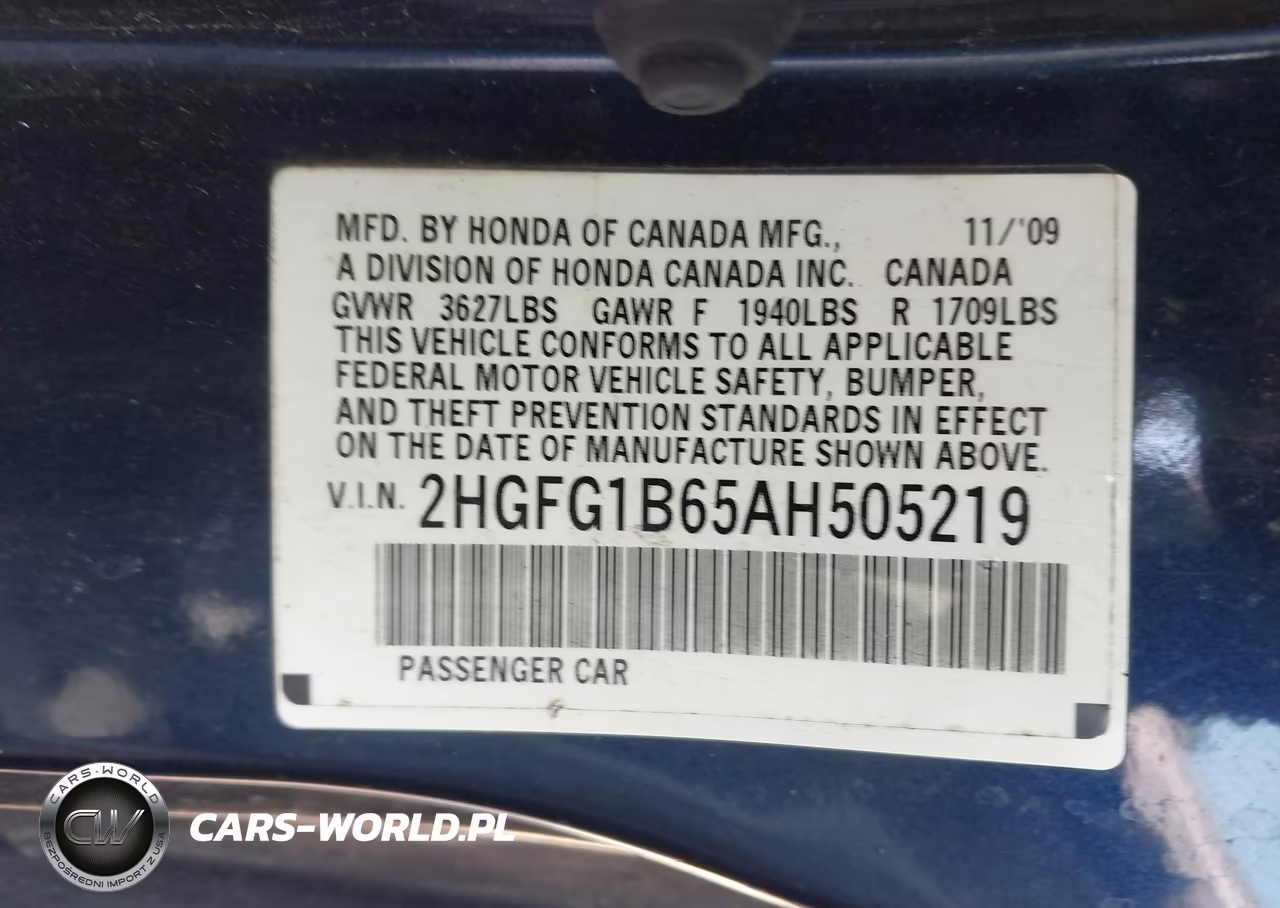 2010 Honda Civic Lx VIN:2HGFG1B65AH505219 - 9