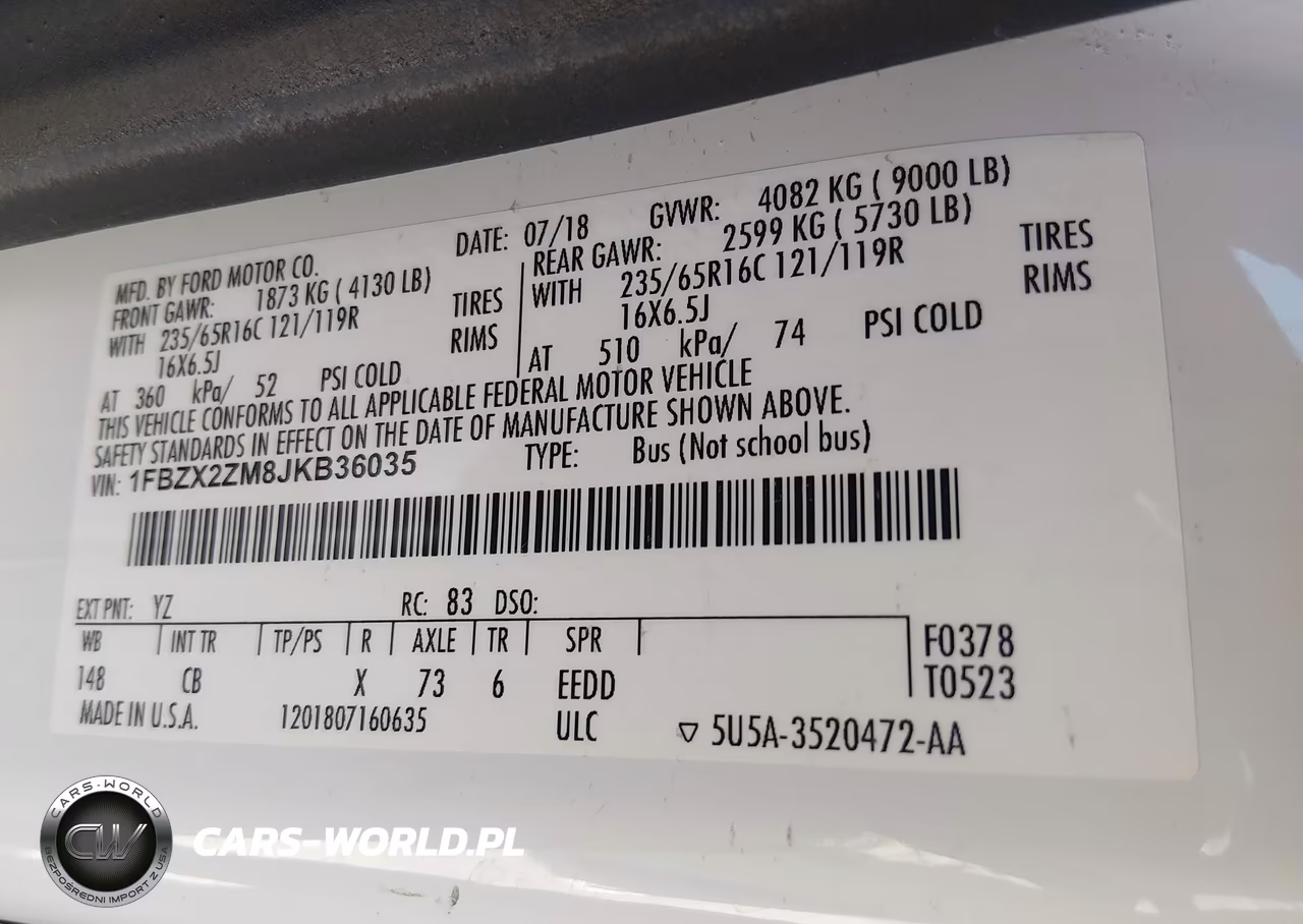 2018 Ford Transit-350 Xl VIN:1FBZX2ZM8JKB36035 - 9