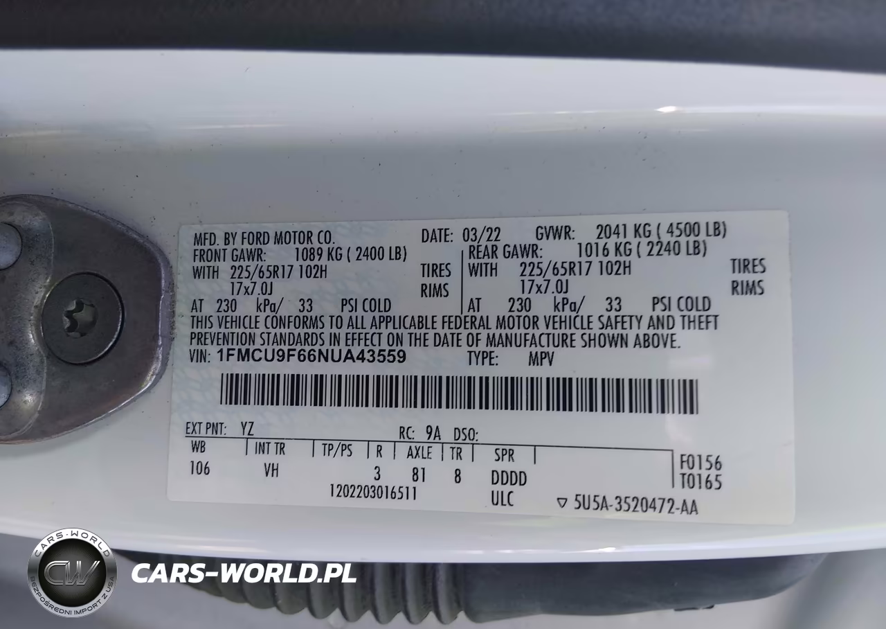 2022 Ford Escape S VIN:1FMCU9F66NUA43559 - 9